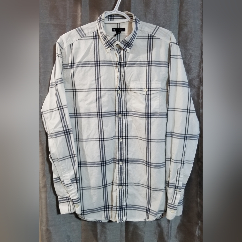 Gap Slim Fit Long Sleeve Cotton Poplin Big Window Check Button Down Size Large - Picture 2 of 15